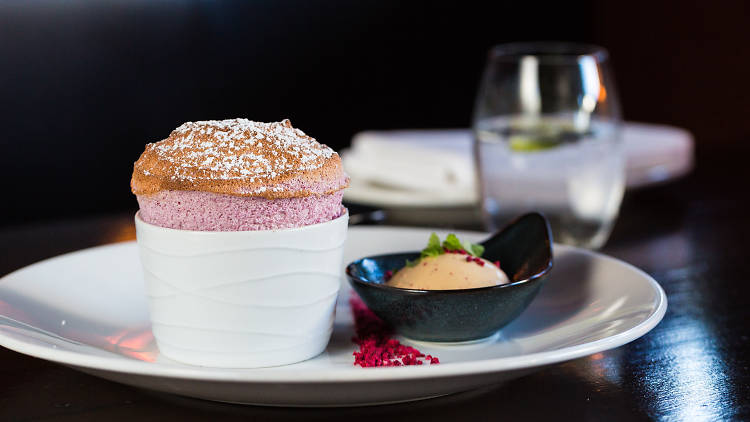 Soufflé aux framboises at Madame Rouge, $16