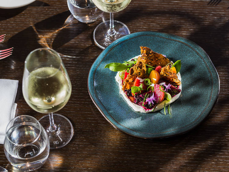 Heirloom beetroots with seven seed brittle and buffalo curd at Blackbird Bar & Grill