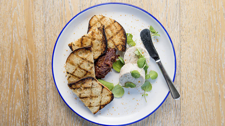 Heritage chicken rillettes, chutney, orange powder, grilled ciabatta at the Shorehouse, $16