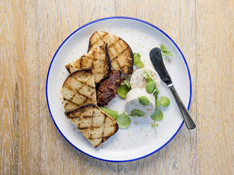 Heritage chicken rillettes, chutney, orange powder, grilled ciabatta at the Shorehouse, $16