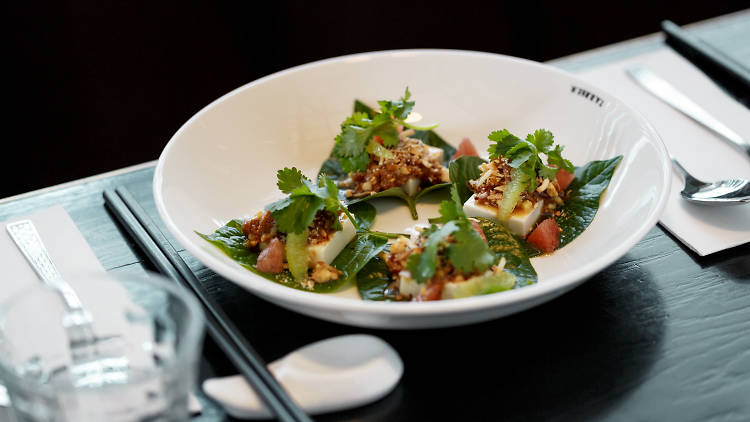 Miang of silken betel leaf, grapefruit, tamarind and peanut from the Apple Daily, $16