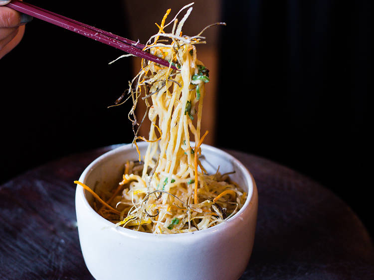 Kare kare vegetable ramen in soy milk broth at Bar Moga 