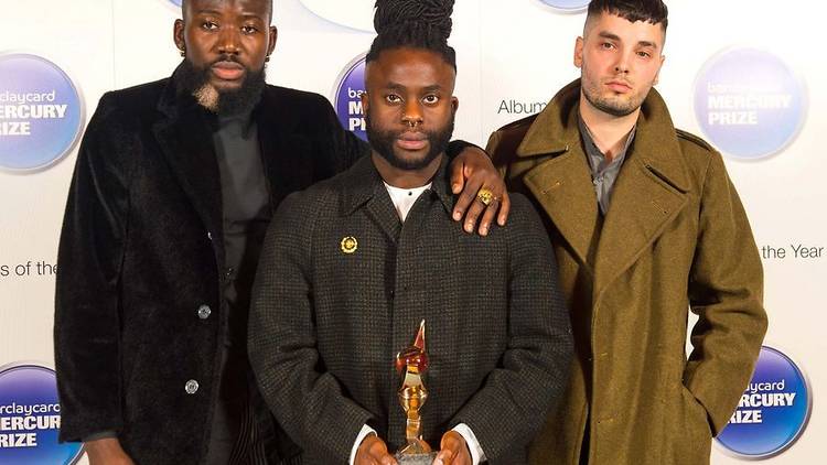 Winners of the Mercury Music Prize 2014 Young Fathers, 'G' Hastings, Alloysious Massaquoi and Kayus Bankole in the press room at the Mercury Music Prize 2014 ceremony, at the Roundhouse, in Camden, north London.&#13;Photo: Dominic Lipsinki.&#13;Copyright:
