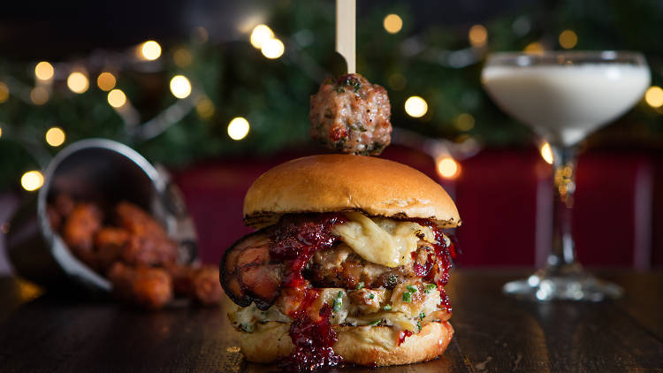 Christmas Dinner Burger - Tidied with chives and tater tots cock