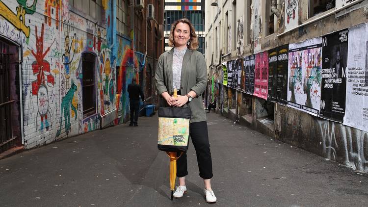 Zoe MacDonald in Melbourne alley way at Hidden Secrets Tours
