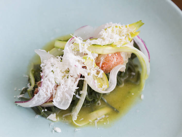 Tingling nettle pasta with crab claw at Elizabeth