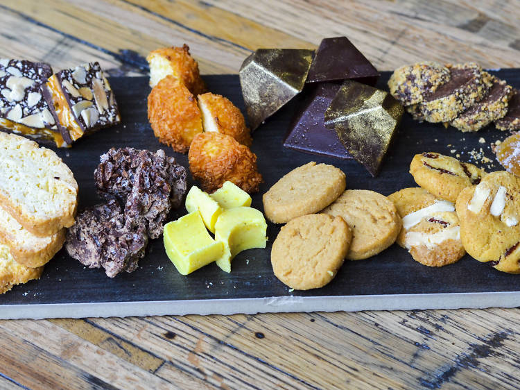 Platter of cookies, candies, chocolates at Ampersand Wine Bar