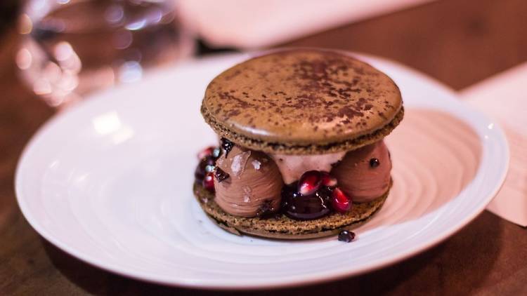 Grand Macaronn with Illanka Chocolate cremeux at Petit Crenn