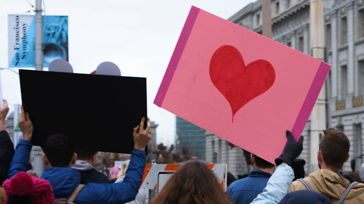 Protestors at the Women's March San Francisco 2017