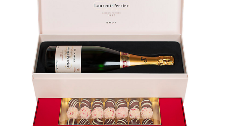 Laurent-Perrier brut champagne and Montezuma's truffle set