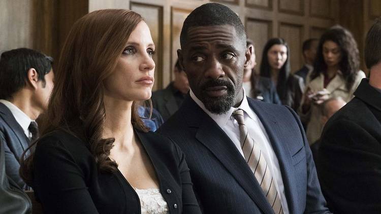 Jessica Chastain as Molly Bloom and Idris Elba as Charlie Jaffey in Molly&acirc;&#128;&#153;s Game, directed by Aaron Sorkin.&#13;Photo: Michael Gibson.&#13;Copyright: Entertainment One/ STX Financing, LLC. All Rights Reserved.