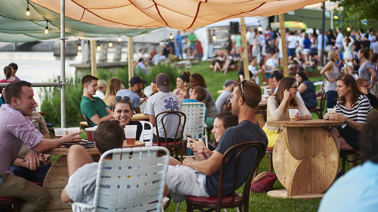 Parks on Tap is a roving beer garden in Philadelphia. This one is at Schuylkill Banks.