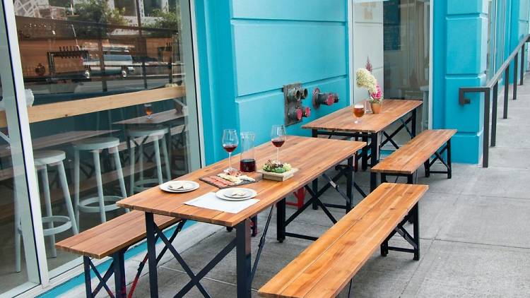 Outdoor seating at Wine Down