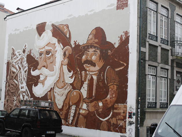 O mural de D. Quixote & Sancho Pança fica no quarteirão das artes
