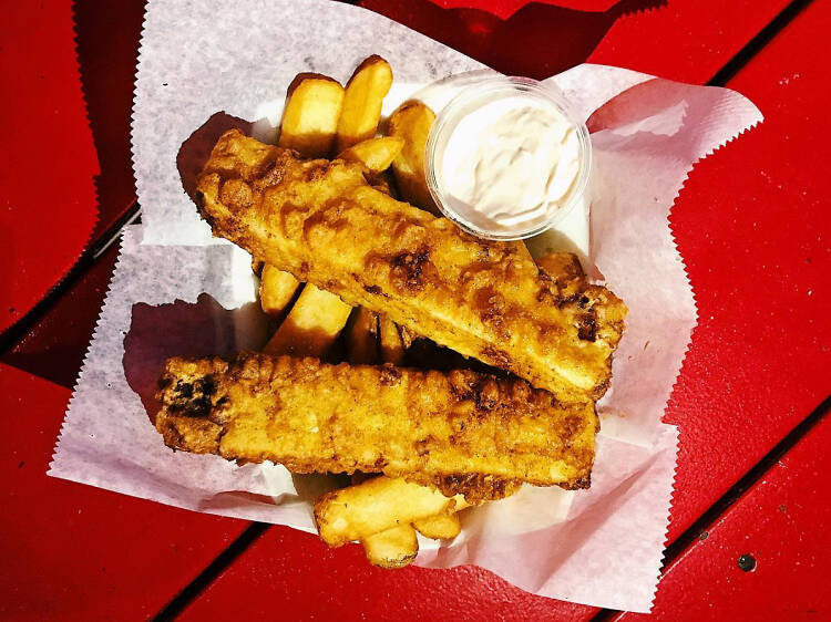 Share a basket of fish and chips at Malibu Seafood