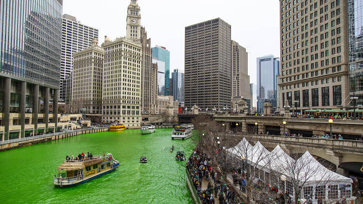 Chicago River dyed green for St. Patrick's Day