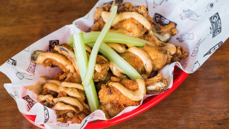 Half a kilo of wings with hickory, salt and smoky jalapeño mayo at the Fox Hotel, $9.90