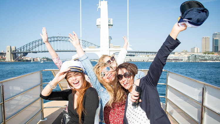 Ladies enjoy a ride on the Shopper Hopper at Sydney Harbour