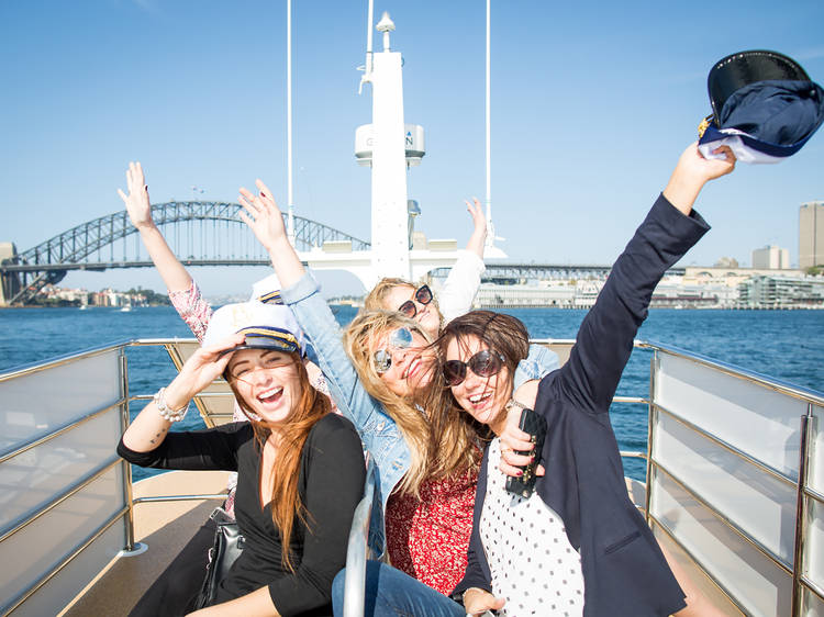 Ladies enjoy a ride on the Shopper Hopper at Sydney Harbour