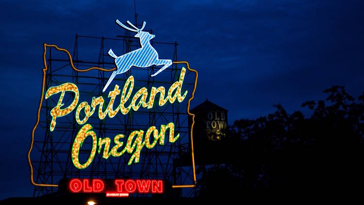 White Stage sign in Portland, Oregon.