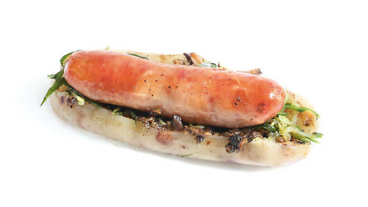 Small sausage in large sausage and giant octopus on a stick