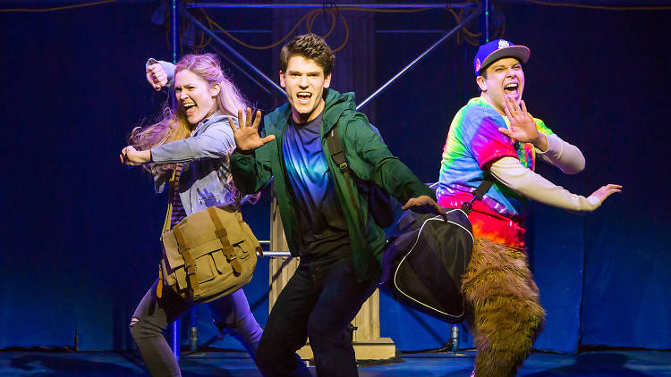 Kristin Stokes, Chris McCarrell and George Salazar in the Off Broadway cast of The Lightning Thief: The Percy Jackson Musical