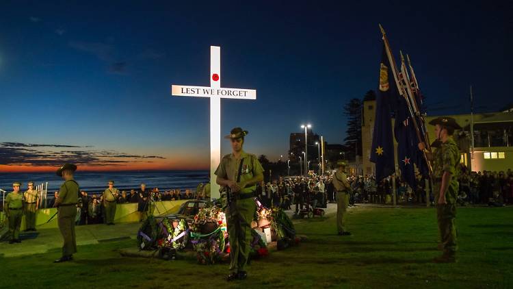 People and service men and women gather at Monro Park Cronulla 