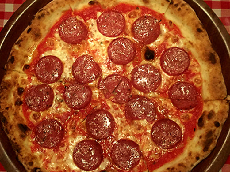 Pepperoni pizza at Frankie’s Pizza by the Slice, $19