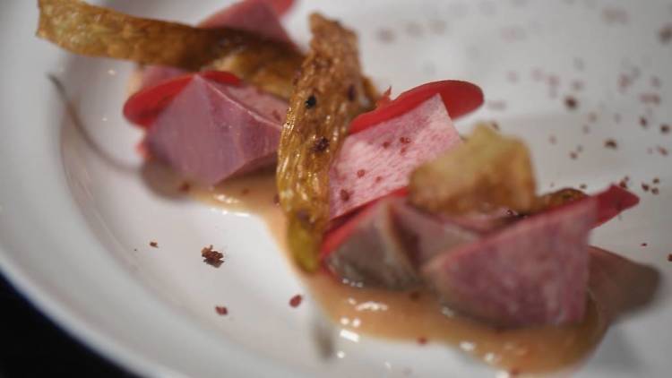 Max Levy for Chef Showdown - dry-aged beef tongue with fermented daikon and ume mustard