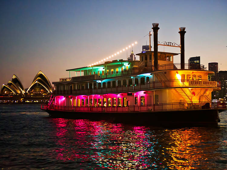 Cruise ship on Sydney Harbour in front of the Opera House.