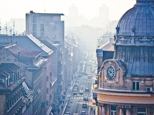 Zagreb 50608980 - busy zagreb street in morning haze with old arcchitecture aerial vie, capital of croatia