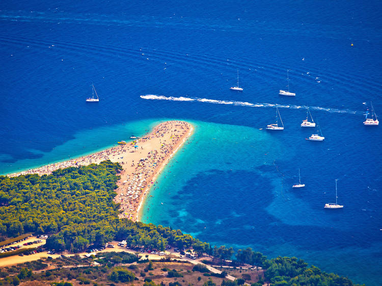 Zlatni rat beach aerial view, Island of Brac