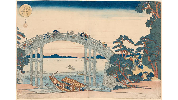 Yashima Gakutei 'Stone bridge over the Aji River at Mt. Tempō (Osaka Ajikawa, Tempōzan Ishibashi)' c. 1834