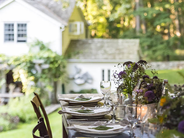 Commercial not for reuse: Dirt Road Farm Connecticut A dinner table at a farm