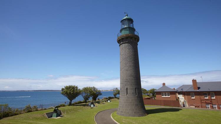 A black lighthouse on the Bellarine Peninsula