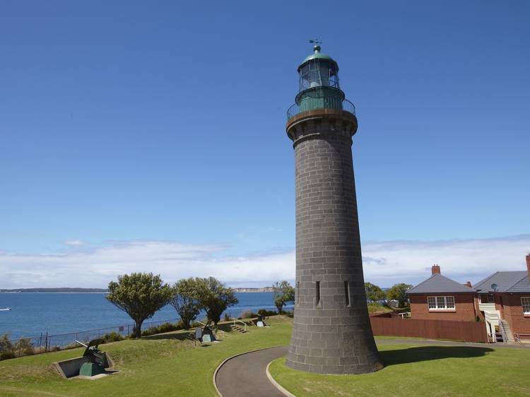 A black lighthouse on the Bellarine Peninsula