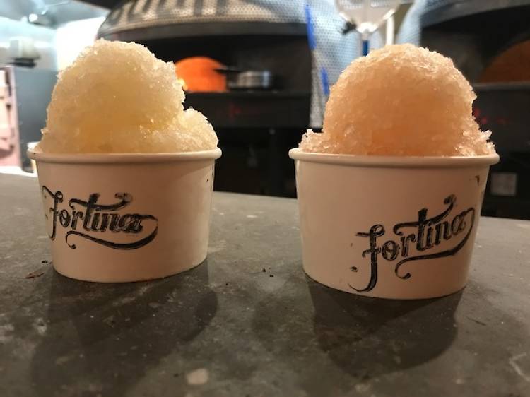 Boozy Peach Italian ice at Fortina