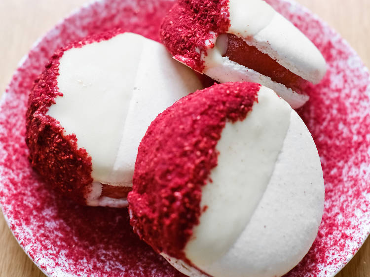 The Strawberry Shortcake macaron ice cream sandwich at The Modern’s Terrace