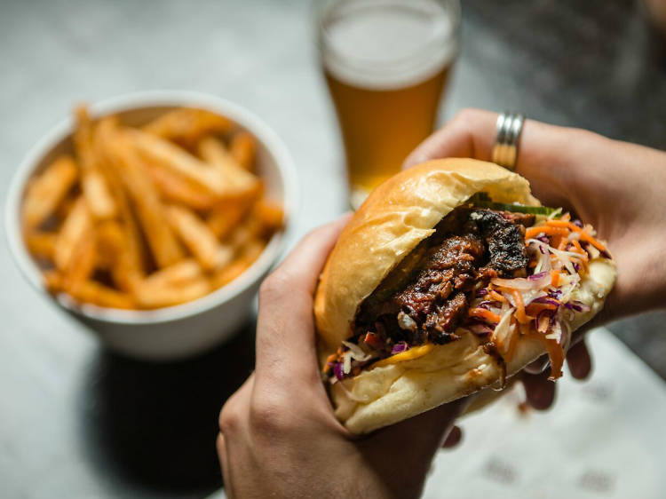 Pulled pork sandwich at Fancy Hank's, $12