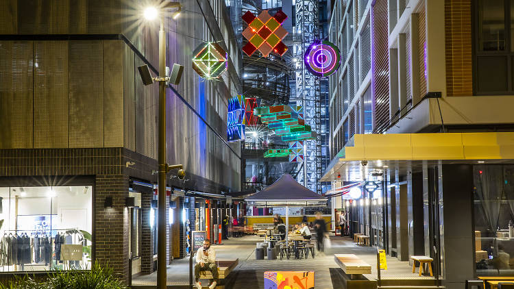 A wide shot of Darling Square's new laneway.