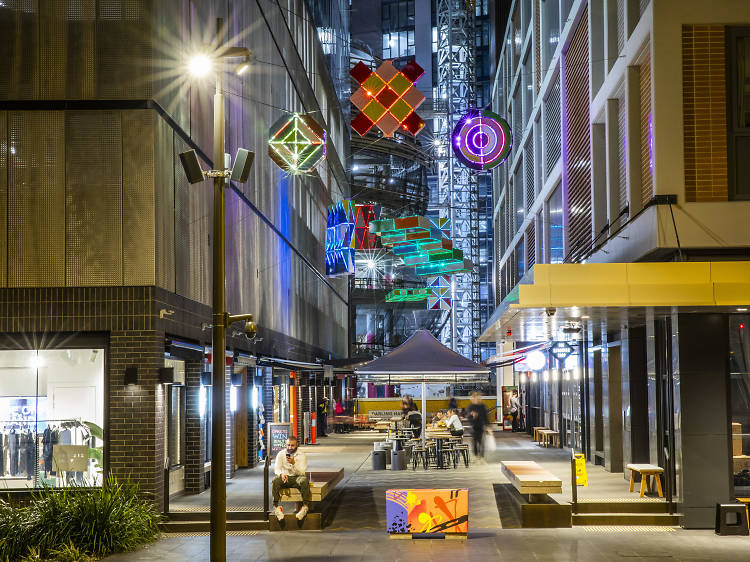 A wide shot of Darling Square's new laneway.