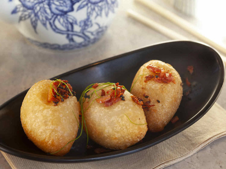 Pork, dried shrimp football dumplings at Oriental Tea House, $8.80