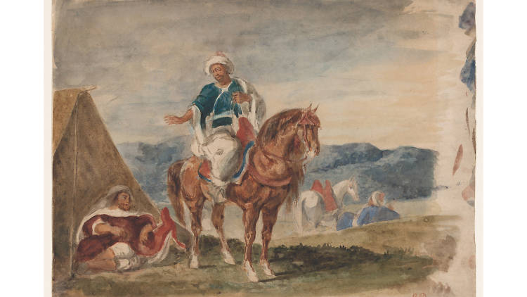 Eugène Delacroix, Three Arab Horsemen at an Encampment, 1832–37