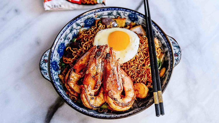 Indomie Goreng with king prawns at Ho Jiak Haymarket, $25