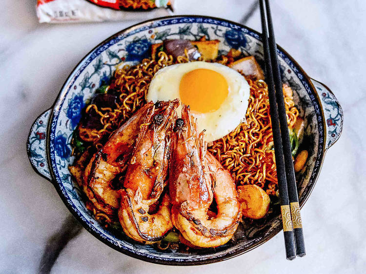 Indomie Goreng with king prawns at Ho Jiak Haymarket, $25