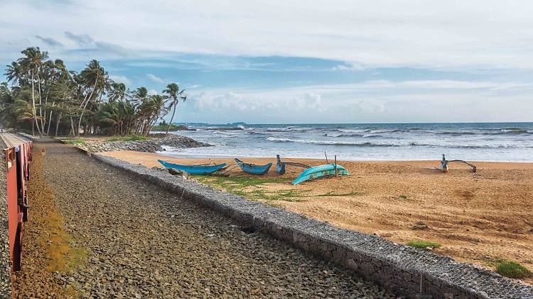 Fishing boats lying on the beach at Kudapayagala