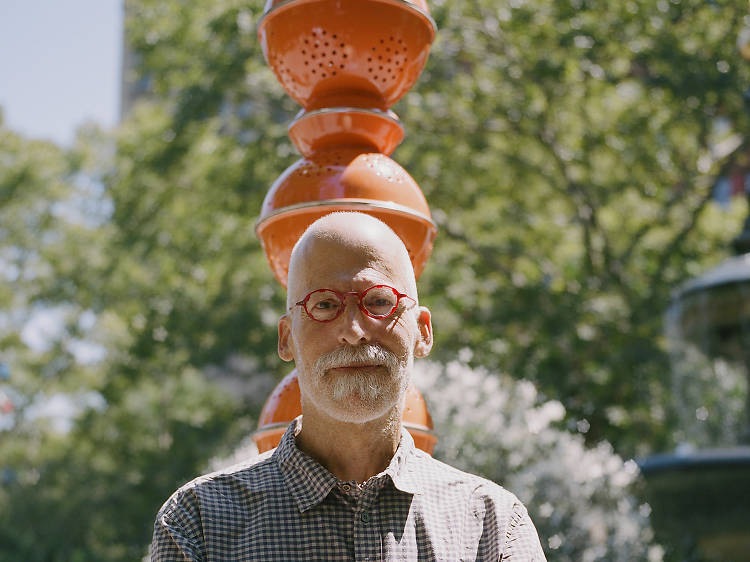 Artist B. Wurtz plants pots and pans as "Kitchen Trees" at City Hall Park