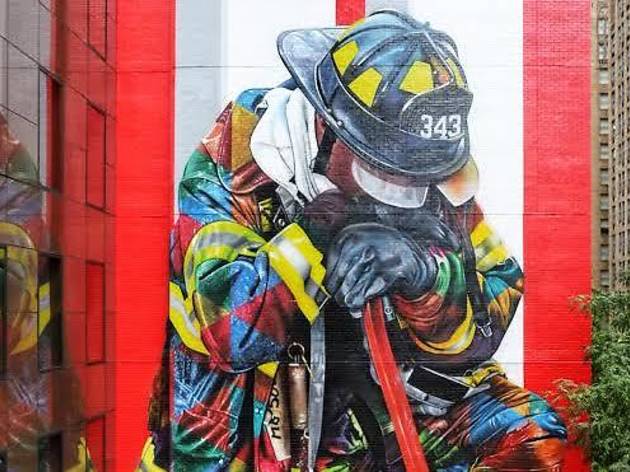 A giant mural of a firefighter was unveiled in midtown on 9/11 A giant mural of a firefighter was unveiled in midtown on 9/11