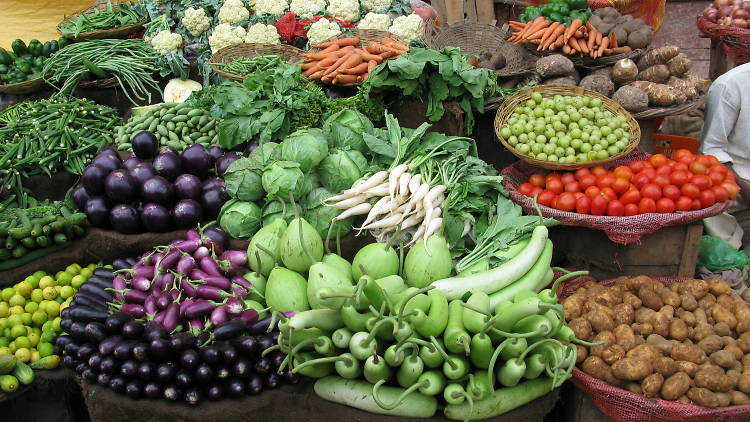 A colourful vegetable stall in India