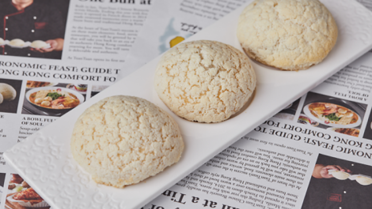 Snow buns on white plate